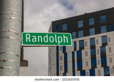 Sign for Randolph Street, of the Randolph Street Commercial Buildings Historic District in downtown Detroit, Michigan. - Shutterstock ID 2251631935