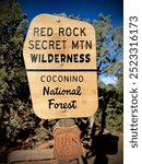 Sign for Red Rock Secret Mountain Wilderness and Coconino National Forest.