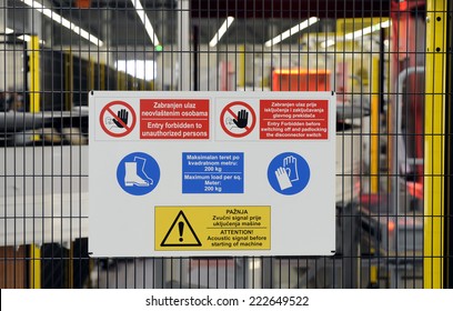 Sign With Safety Notices In Factory