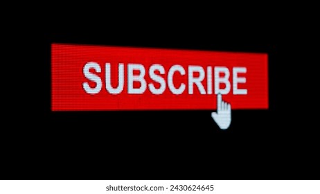 Sign template isolated on black background. Animated social media symbol hand clicking on subscribe button icon on pixel screen. - Powered by Shutterstock