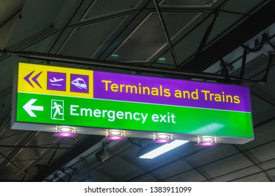 Sign To Terminals And Trains At Heathrow Express, Heathrow Airport