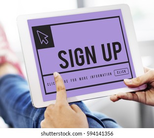 Sign up in text with mouse pointer icon