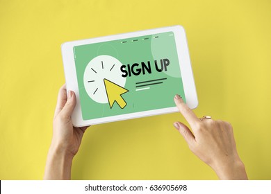 Sign up in text with mouse pointer icon