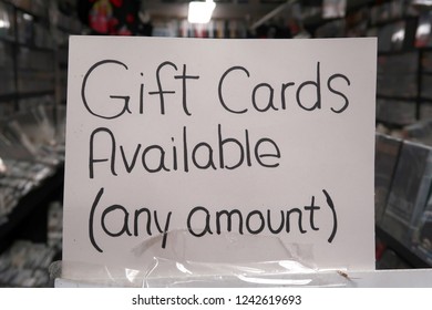 Sign That Says, GIFT CARDS AVAILABLE. 