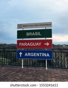 Sign Of The Triple Frontier In Brazil, Argentina And Paraguay Frontier