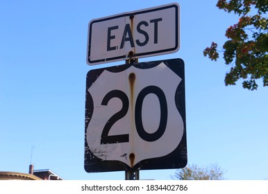 Sign For US Highway 20 In Waltham, Massachusetts