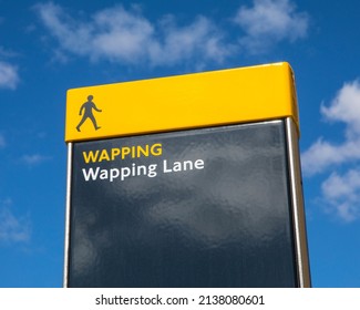 A sign for Wapping Lane in Wapping, East London, UK.