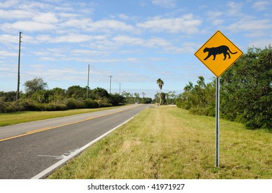 Sign Warning Of Florida Panther Habitat In The Everglades