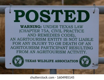 Sign: Warning Posted Agritourism, Texas Wildlife Association, Del Rio, TX/USA (Jan. 2, 2020)