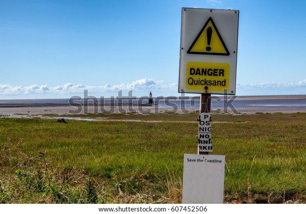 Sign Warning Quicksand Seashore Lighthouse Ion Stock Photo 607452506 ...