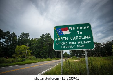 A sign welcomes residents and visitors to the US state of North Carolina.