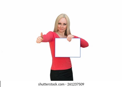 Sign Woman Showing Blank Poster Billboard Stock Photo 261237509 ...