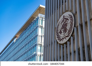  Sign Of The World Health Organization (WHO) At Their Headquarters In Geneva On 30 October 2020