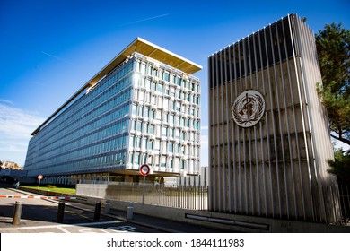  Sign Of The World Health Organization (WHO) At Their Headquarters In Geneva On 30 October 2020