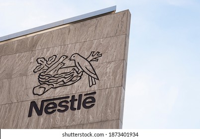 A Sign Of The World's Biggest Food Company Nestle Is Seen At Their Headquarters On  In Vevey, Switzerland, On 13th December 2020