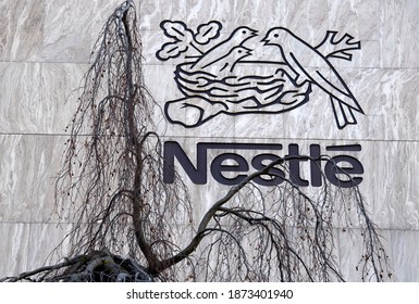 A Sign Of The World's Biggest Food Company Nestle Is Seen At Their Headquarters On  In Vevey, Switzerland, On 13th December 2020