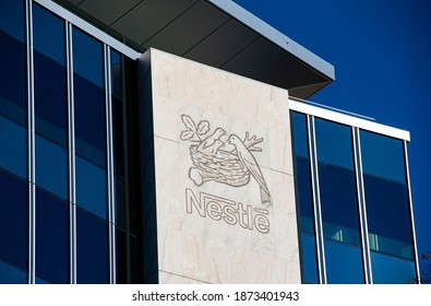 A Sign Of The World's Biggest Food Company Nestle Is Seen At Their Headquarters On  In Vevey, Switzerland, On 13th December 2020