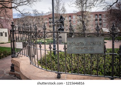 Signage, Plaque At Mormon Pioneer Memorial, Downtown Salt Lake City, Utah.