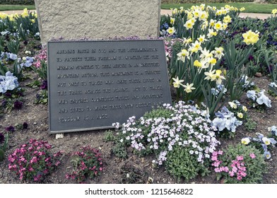 Signage, Plaque At Mormon Pioneer Memorial, Downtown Salt Lake City, Utah.