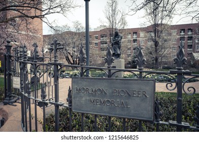 Signage, Plaque At Mormon Pioneer Memorial, Downtown Salt Lake City, Utah.