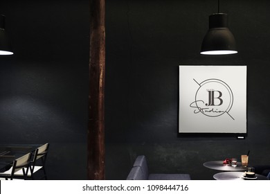 Signboard in a dark restaurant mockup