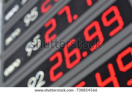 signboard of price on fuel in blur