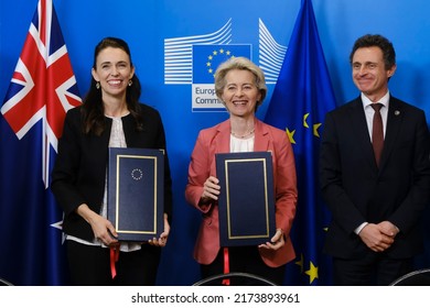 Signing of an Agreement in presence of Ursula von der LEYEN, President of the EU Commission and Jacinda ARDERN, Prime Minister of New Zealand in Brussels, Belgium on Jun. 30, 2022.