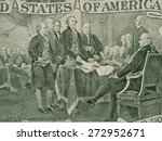 Signing  declaration of independence from us two dollar bill macro, united states money closeup
