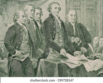 Signing  declaration of independence from us two dollar bill macro, united states money closeup - Shutterstock ID 339728147