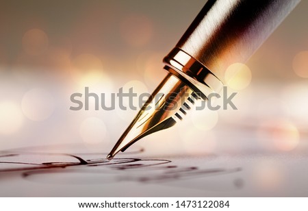 Signing a signature with a fountain pen