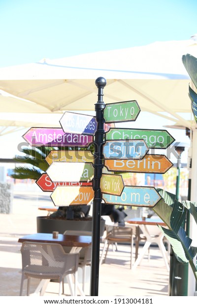Signpost in all directions, Alicante Province,\
Spain, January 2021