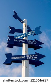 Signpost At Cabot Tower, Signal Hill National Historic Site, St. John's, Newfoundland, Canada.