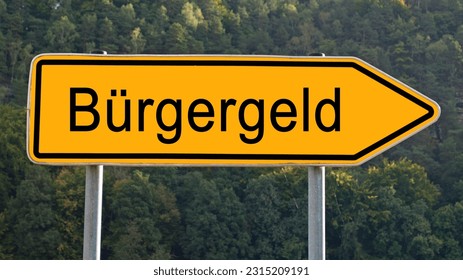 Signpost with the inscription "Bürgergeld", translation "Citizen money" - Shutterstock ID 2315209191