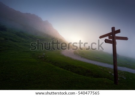 signpost in the mountain
