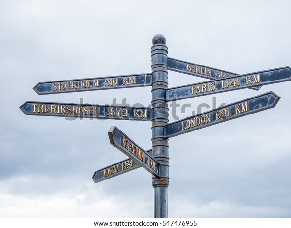 Signpost Smygehuk Most Southern Point Sweden Stock Photo (Edit Now