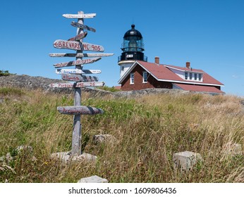 A Signpost As The Summit Of Seguin Island In Mid-coast Maine, Notes The Distances To Many Locations Both Far And Near. 