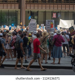 Signs And Crowd At Families Belong Together - Chicago March, JUNE 30, 2018, Richard J Daley Center, Chicago, IL