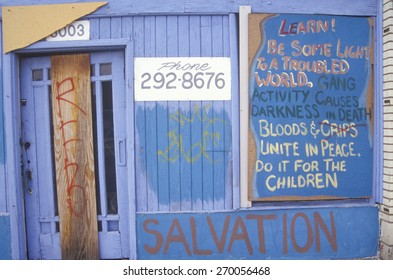 Signs Discouraging Gang Wars, South Central Los Angeles, California