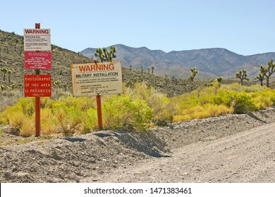 The Signs at the entrance to Area 51, Groom Lake, Nevada
