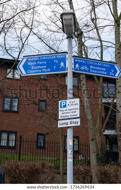 signs for wirral circular trail and\
long stay car park in Birkenhead Wirral January\
2020