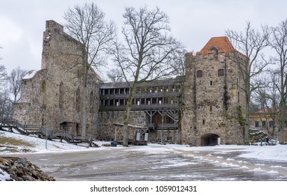 Sigulda Medieval Castle. Constructed Between 1207 And 1209 By The Livonian Brothers Of The Sword, This Castle Lies Mainly In Picturesque Ruins.