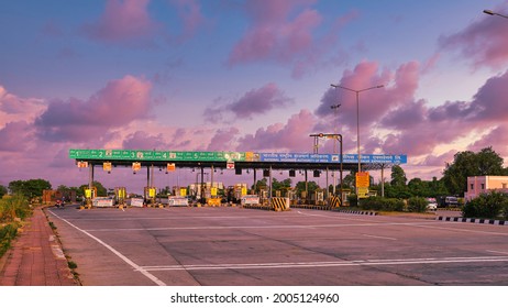 Sikar, Rajasthan, India - July 2021: National Highway Express Toll Plaza. Side View Of Toll Tax On NHAI.
