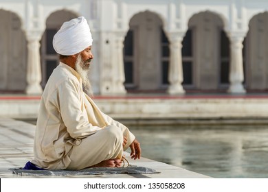 Sikh In A Obliteration Prayer In The Lotus Position