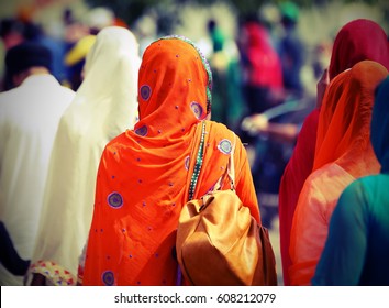 Sikh Women With Veils During The Procession Through The Streets Of The City