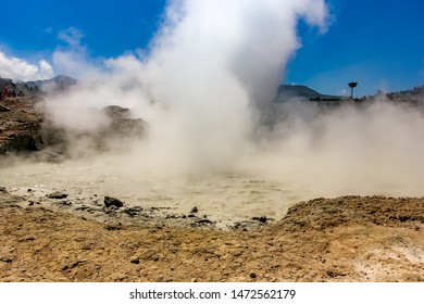 Sikidang Crater at Dieng Plateau, an Active Volcano Crater in Central Java, Indonesia