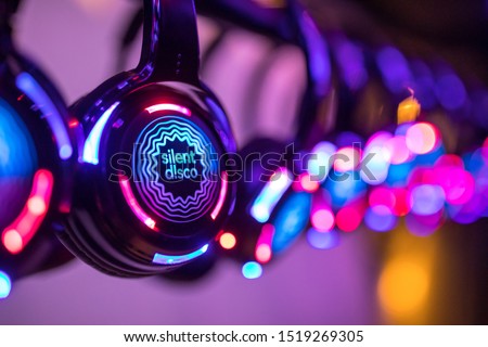 Silent Disco colorful headphones at event