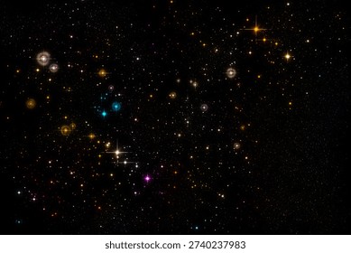 Silent Starry Constellations and Tiny Galaxies: Distant Sparkling Lights Floating Across the Black Cosmic Night Sky of the Infinite Universes

