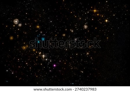 Silent Starry Constellations and Tiny Galaxies: Distant Sparkling Lights Floating Across the Black Cosmic Night Sky of the Infinite Universes

