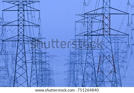 Silhoueet. Electrical tower at open sky.