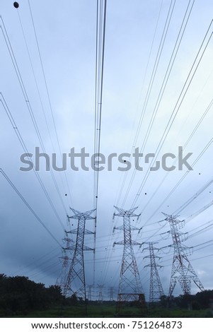 Silhoueet. Electrical tower at open sky.